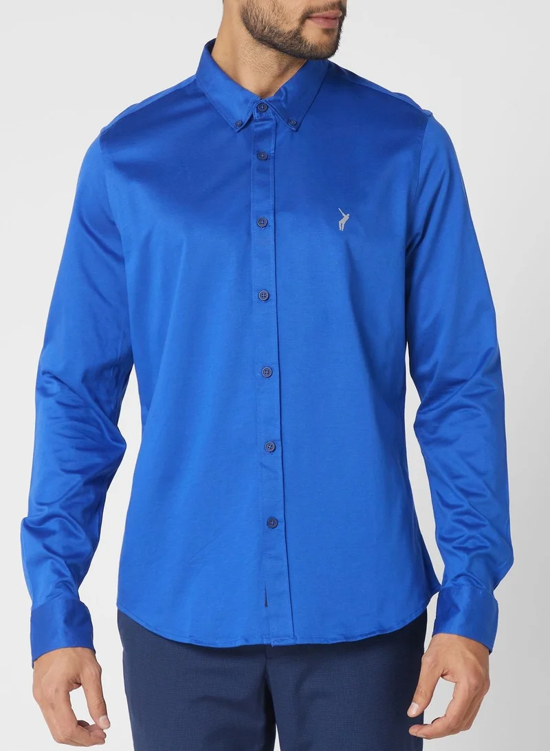 توماس سكوت قميص كلاسيك بنمط كاجوال من القطن وبقصة ضيقة وياقة وأزرار من أعلى إلى أسفل