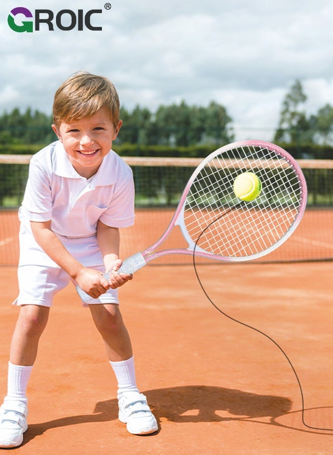 GROIC Kids Tennis Racket, 21-Inch Lightweight Racket in Pink with White Grip, Solo Tennis Trainer with Ball and Mesh Carry Bag, Ideal for Kids Ages 6-12, Beginner-Friendly Tennis Kit, Tennis Trainer Set for Kids - Image 4