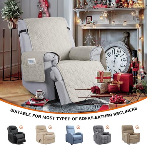 VANSOFY 100% Waterproof Recliner Chair Covers, Recliner Cover Non-Slip Dog Chair Cover Furniture Protector Washable Slipcover with Pocket, Elastic Straps for Pets, Dogs(Beige, 23.6") - Image 3