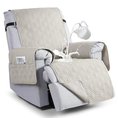 VANSOFY 100% Waterproof Recliner Chair Covers, Recliner Cover Non-Slip Dog Chair Cover Furniture Protector Washable Slipcover with Pocket, Elastic Straps for Pets, Dogs(Beige, 23.6") - Image 1