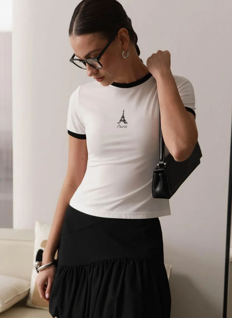 Lichi Fitted T-shirt with contrasting edge and a print