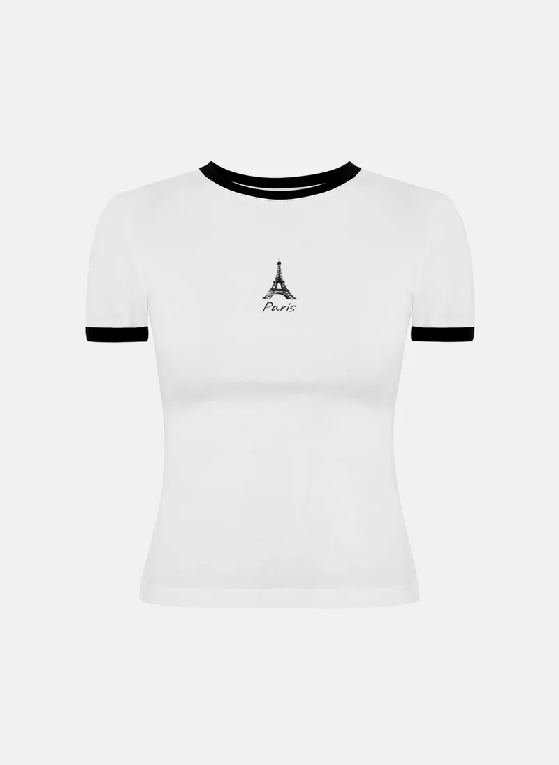 Lichi Fitted T-shirt with contrasting edge and a print