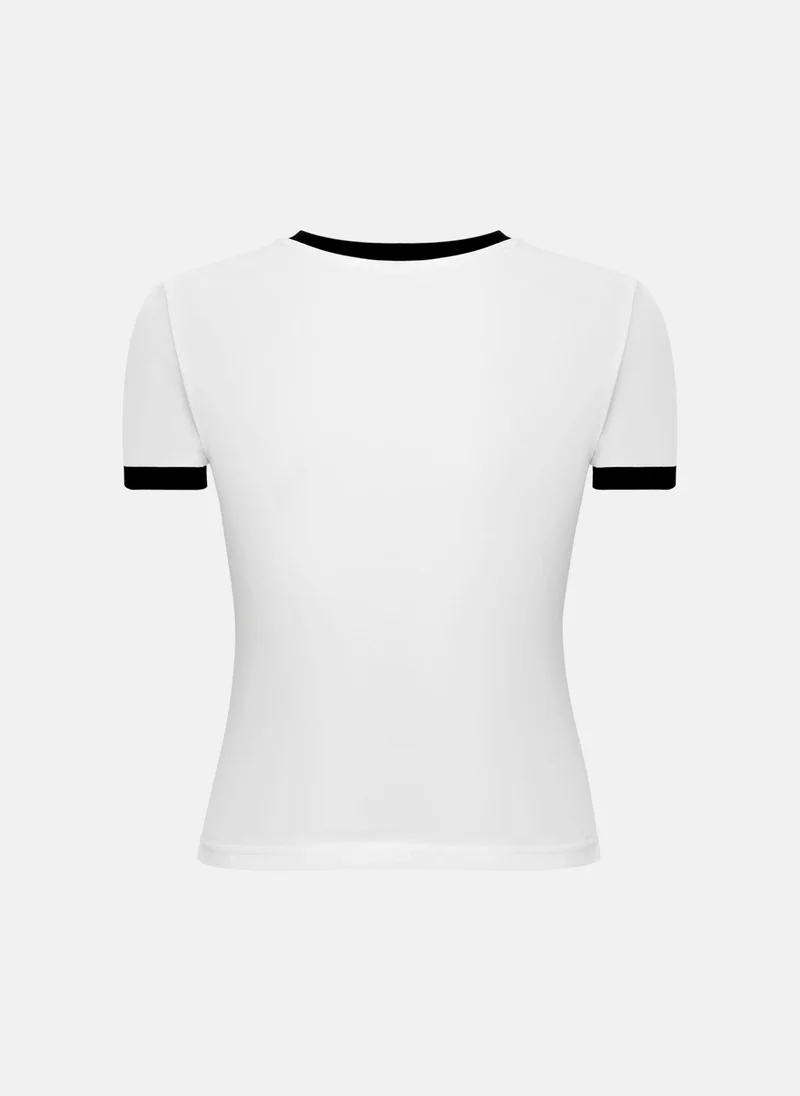 Lichi Fitted T-shirt with contrasting edge and a print