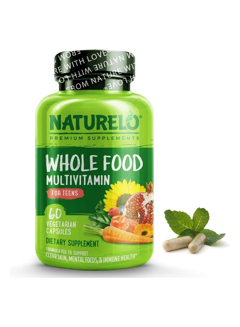 NATURELO Whole Food Multivitamin for Teens to Support Clear Skin, Mental Focus, & Immune Health Dietary Supplement 120 Vegetarian Capsules - Image 1