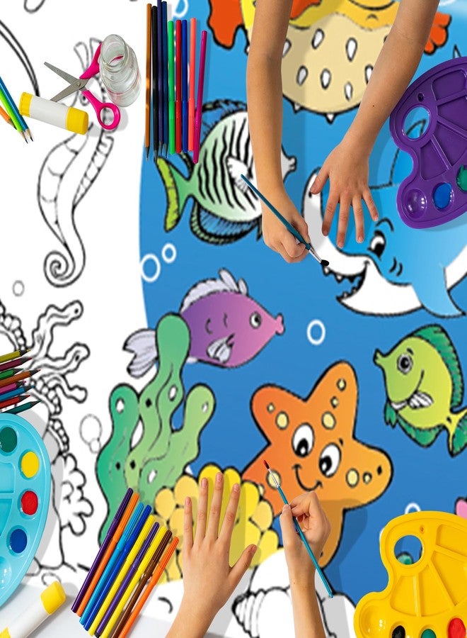LDFDRT Coloring Tablecloth Giant Table Cloths Under The Sea 1 Pack Paper Coloring Poster 54x108 Inch Crafts for Kids Oceans Animal Table Cover for School Parties - Image 3