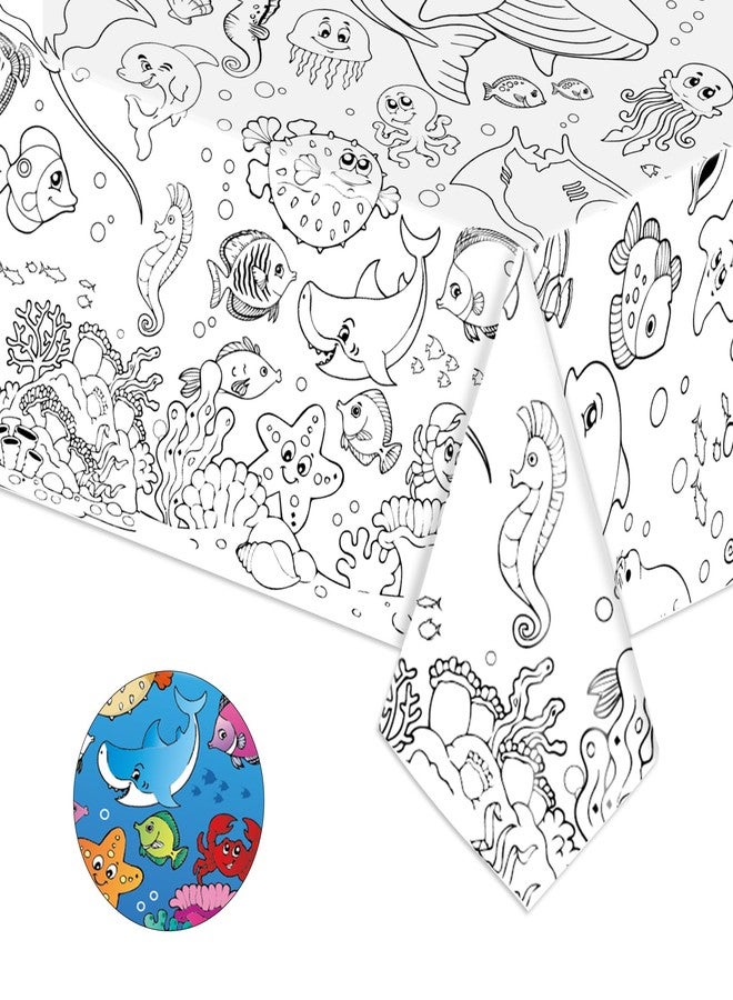 LDFDRT Coloring Tablecloth Giant Table Cloths Under The Sea 1 Pack Paper Coloring Poster 54x108 Inch Crafts for Kids Oceans Animal Table Cover for School Parties - Image 1