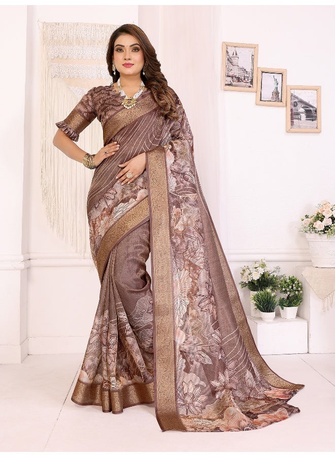 Jhambthreads ساري نسائي من حرير بناراسي مع بلوزة غير مخيطة - Image 3