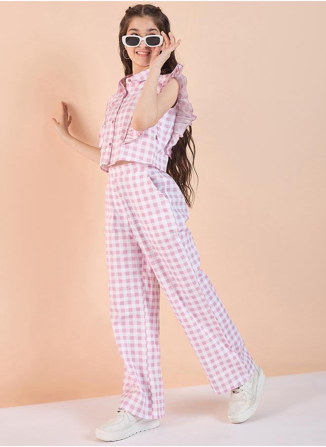 Stylo Bug - Checked Print Frill Sleeve Top and Pants Set by Styli - Image 1
