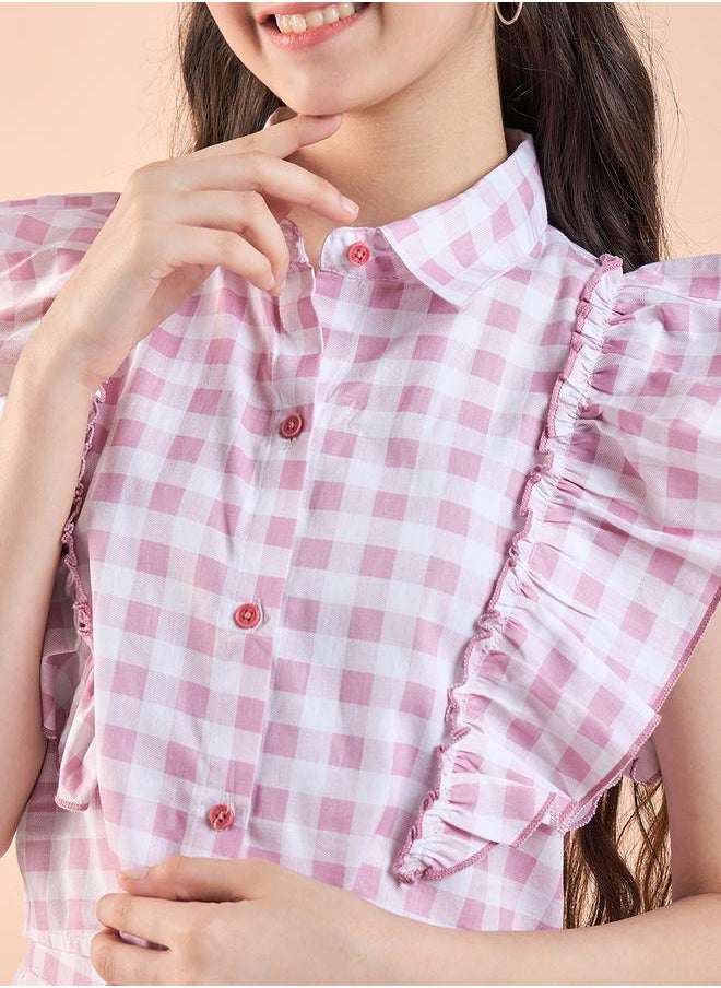 Stylo Bug - Checked Print Frill Sleeve Top and Pants Set by Styli - Image 1