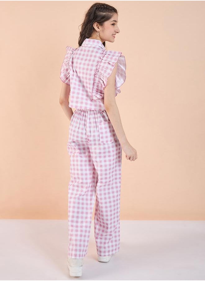 Stylo Bug - Checked Print Frill Sleeve Top and Pants Set by Styli - Image 1