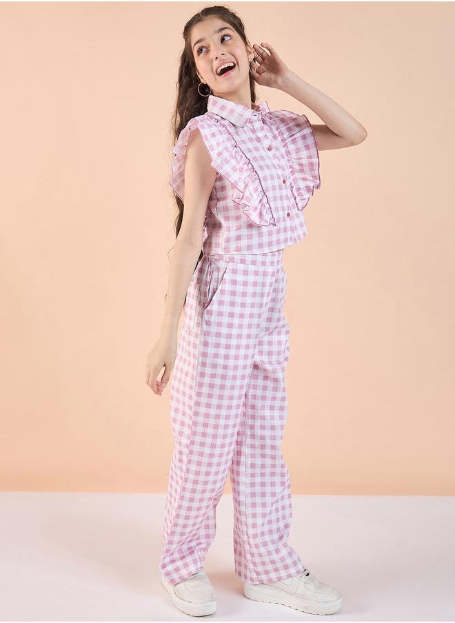 Stylo Bug - Checked Print Frill Sleeve Top and Pants Set by Styli - Image 1