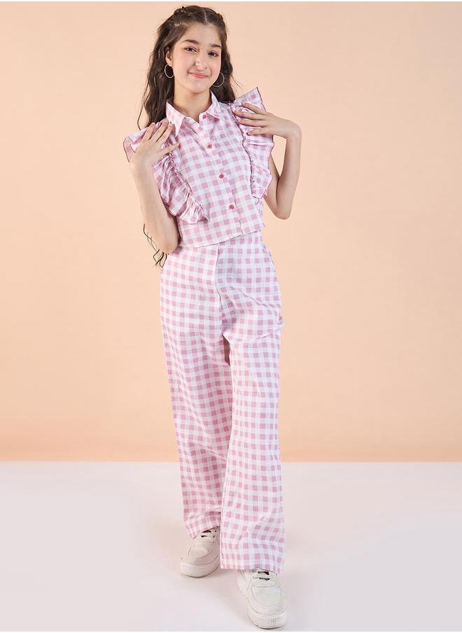 Stylo Bug - Checked Print Frill Sleeve Top and Pants Set by Styli - Image 1
