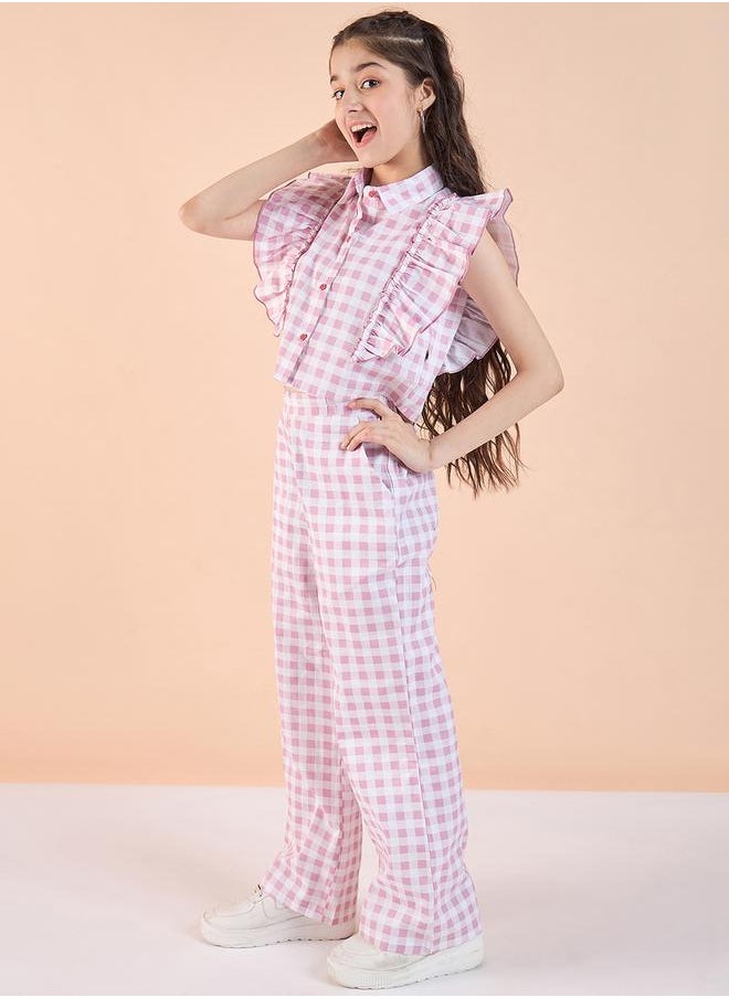 Stylo Bug - Checked Print Frill Sleeve Top and Pants Set by Styli - Image 1