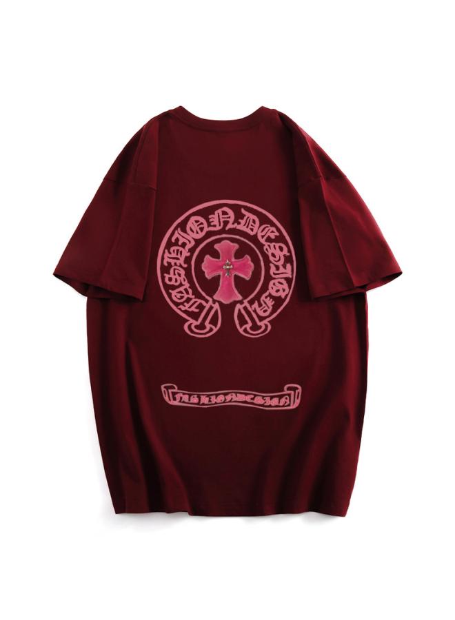 Cotton Bag Collar Creative Sanskrit Printed Short-sleeved T-shirt Women's Summer New Loose Mid-length Casual Top