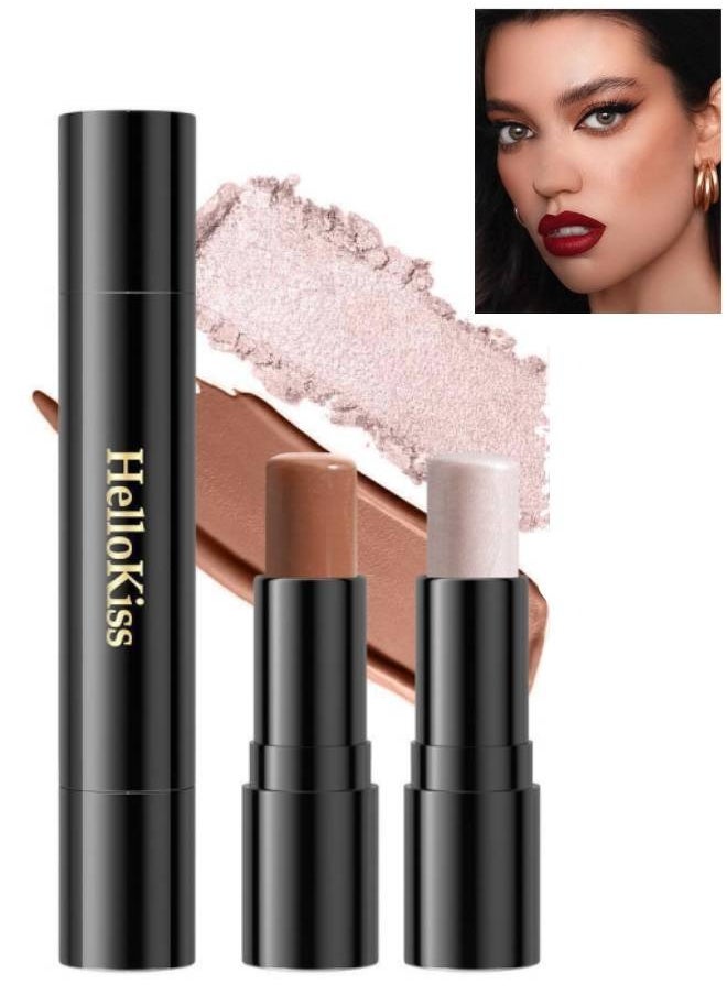 HelloKiss - 2 in 1 Makeup Shading Stick and Face Highlighters Stick Double End Contour Stick Cream Contour Stick Makeup Bronzer Stick Face Makeup Wonder Stick Face Brightens and Shades Pencil 02 - Image 1