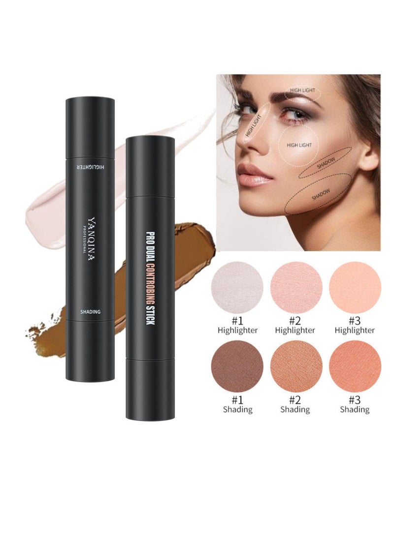 HelloKiss - 2 in 1 Makeup Shading Stick and Face Highlighters Stick Double End Contour Stick Cream Contour Stick Makeup Bronzer Stick Face Makeup Wonder Stick Face Brightens and Shades Pencil 02 - Image 1