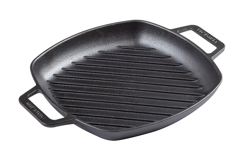 Victoria Cast Iron Square Grill Pan with Double Loop Handles, Made in Colombia, 10 Inches - Image 1