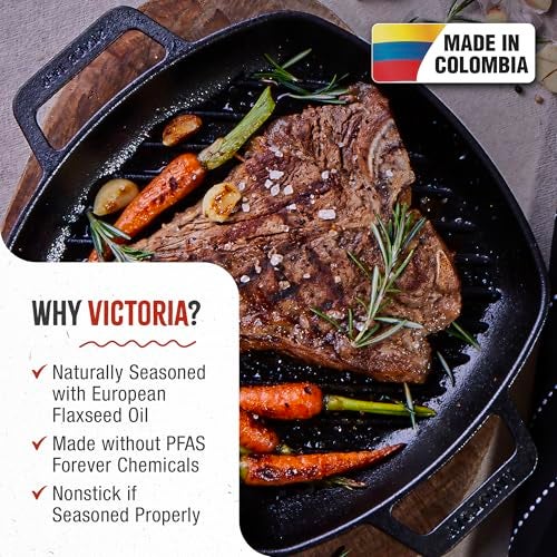 Victoria Cast Iron Square Grill Pan with Double Loop Handles, Made in Colombia, 10 Inches - Image 2