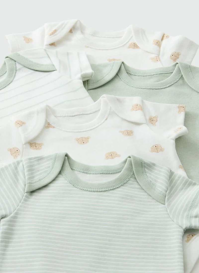 Matalan 5 Pack Baby Green Stiped Bear Bodysuits