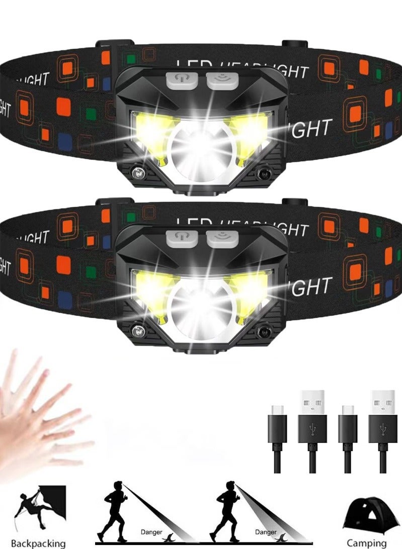 PYC LED Headlamp Flashlight, 1200 Lumen Ultra-Light Bright LED Rechargeable Headlight with White Red Light,2Pack Waterproof Motion Sensor Head Lamp,8 Mode for Outdoor Camping Running Cycling Fishing - Image 1