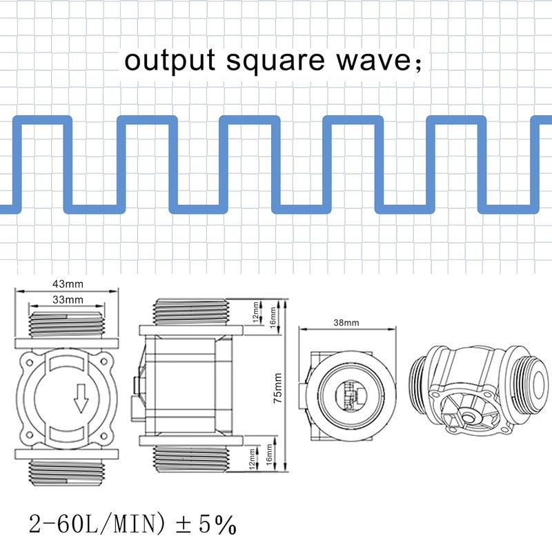 DIGITEN G1" Water Flow Hall Effect Sensor Switch Flow Meter Flowmeter Counter 1-60L/min - Image 5