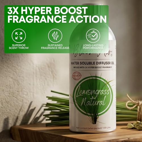 BloomAir Lemongrass Natural Diffuser Oil for Home Fragrance, 1 Litre Refill, Water-Soluble, Strong & Long-Lasting Aroma Infused with 3X Hyper Boost Action for use in Home and Office - Image 3