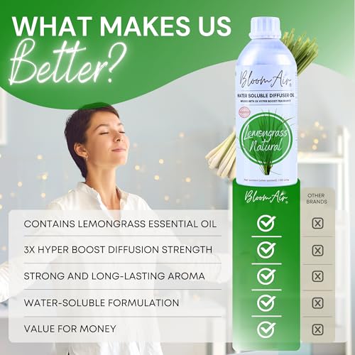 BloomAir Lemongrass Natural Diffuser Oil for Home Fragrance, 1 Litre Refill, Water-Soluble, Strong & Long-Lasting Aroma Infused with 3X Hyper Boost Action for use in Home and Office - Image 4