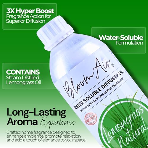 BloomAir Lemongrass Natural Diffuser Oil for Home Fragrance, 1 Litre Refill, Water-Soluble, Strong & Long-Lasting Aroma Infused with 3X Hyper Boost Action for use in Home and Office - Image 2