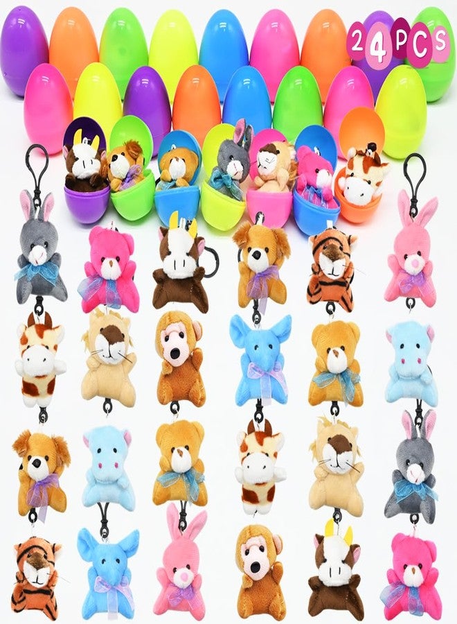 LUKBERA 24Pcs Stuffed Animals Keychains, Plush Animals Toys Fillable Plastic Eggs for Kids Easter Egg Hunt Easter Basket Stuffers Goodie Bag Fillers School Classroom Gifts - Image 1