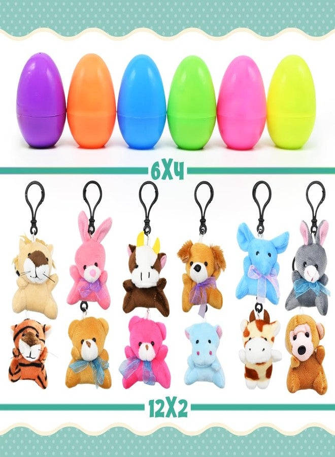 LUKBERA 24Pcs Stuffed Animals Keychains, Plush Animals Toys Fillable Plastic Eggs for Kids Easter Egg Hunt Easter Basket Stuffers Goodie Bag Fillers School Classroom Gifts - Image 2