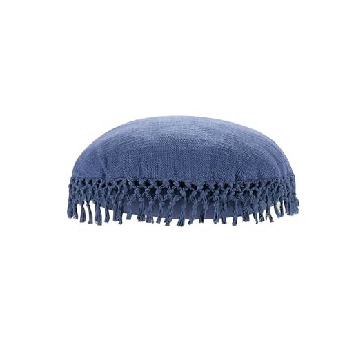 Indigo Ink Round Navy Blue Decorative Throw Pillow with Tassels - 20" x 20" | Cotton Throw Cushion for Couch, Chair, Bed | Cute Home Decor | Soft Plush Filling | Tufted Medallion Collection - Image 3