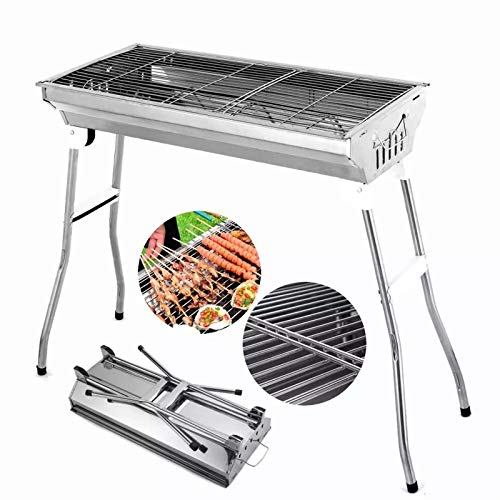 VBM Portable Charcoal Grills,Outdoor (72Cm) Folding Barbecue Grill, Stainless Steel Foldable BBQ Grill Set w/Spice Plate & Holder,Large Kabob Smoker Grill for Cooking Camping Picnic Garden Party - Image 2