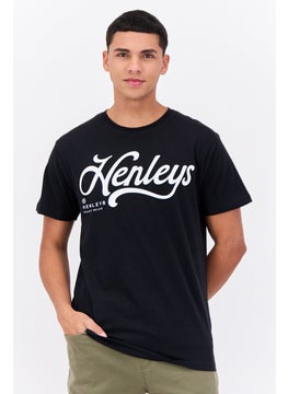 Men Crew Neck Short Sleeves Brand Logo T-Shirt, Black
