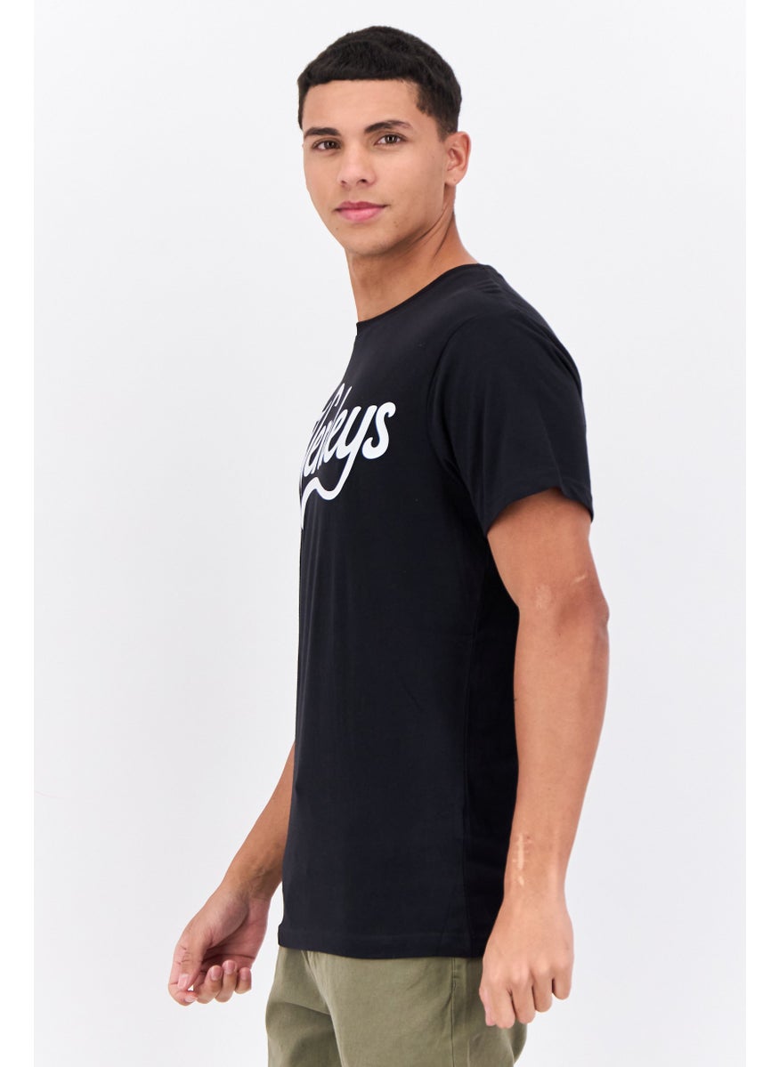 Henleys - Men Crew Neck Short Sleeves Brand Logo T-Shirt, Black - Image 1