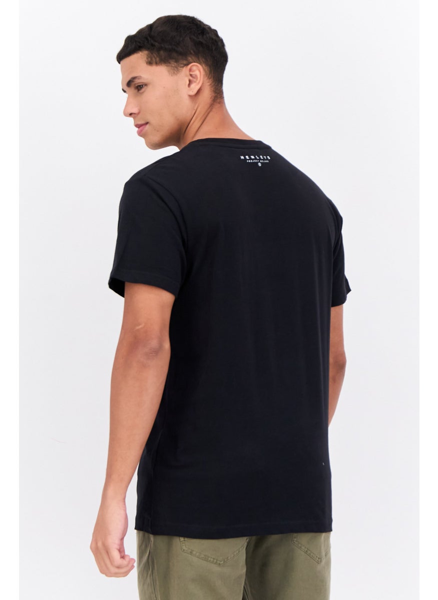 Henleys - Men Crew Neck Short Sleeves Brand Logo T-Shirt, Black - Image 1