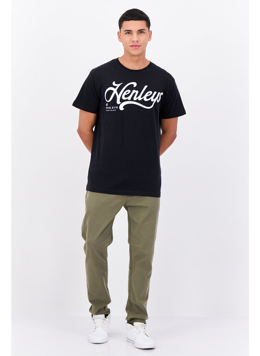 Henleys - Men Crew Neck Short Sleeves Brand Logo T-Shirt, Black - Image 1