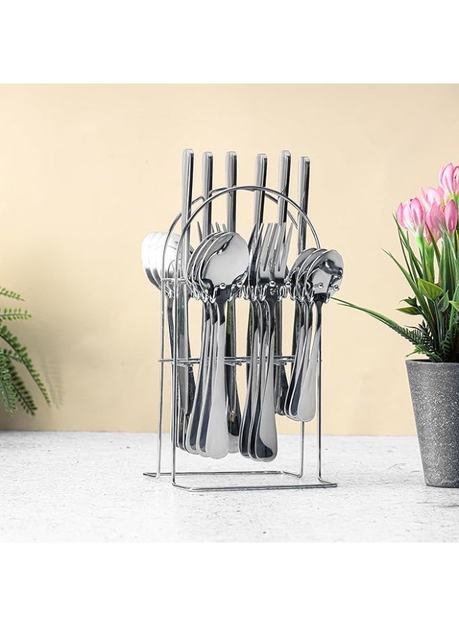 Stainless Steel Cutlery Set with Stand 24 Pieces Spoons Set, Includes 6 Dinner Knives, 6 Forks, 6 Spoon, 6 Teaspoons - Image 1