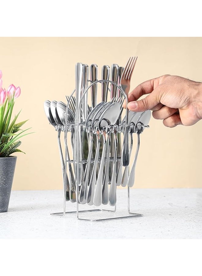 Stainless Steel Cutlery Set with Stand 24 Pieces Spoons Set, Includes 6 Dinner Knives, 6 Forks, 6 Spoon, 6 Teaspoons - Image 3