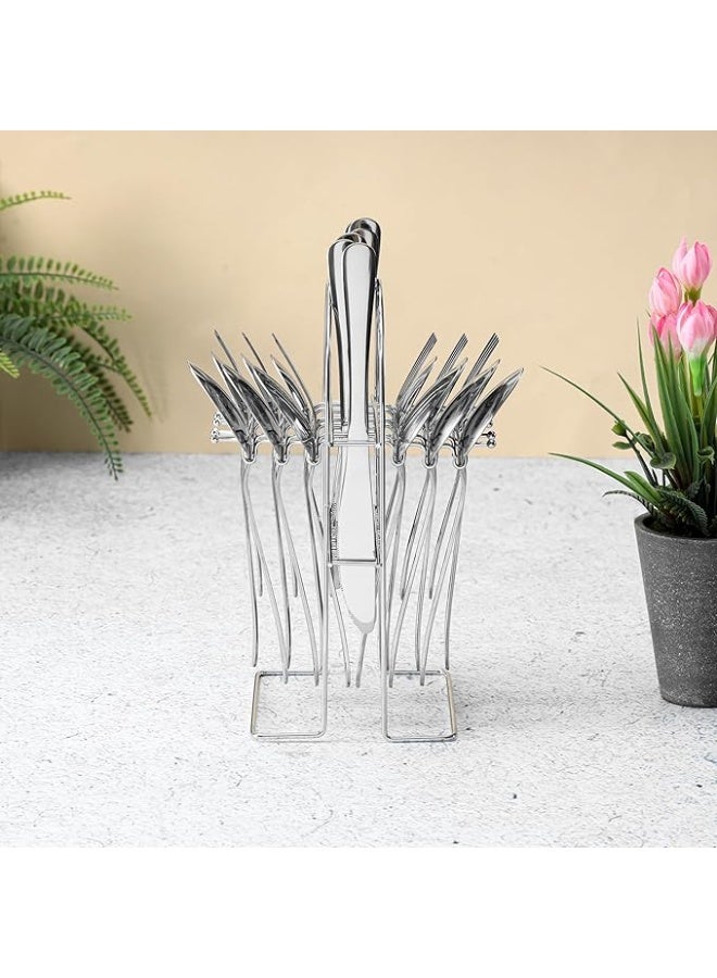 Stainless Steel Cutlery Set with Stand 24 Pieces Spoons Set, Includes 6 Dinner Knives, 6 Forks, 6 Spoon, 6 Teaspoons - Image 4