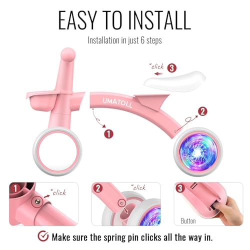Umatoll Colorful Lighting Baby Balance Bike Toys for 1 Year Old Girl Gifts Adjustable Seat First Birthday Gifts 1224 Months Toddler Bike Pink - Image 5