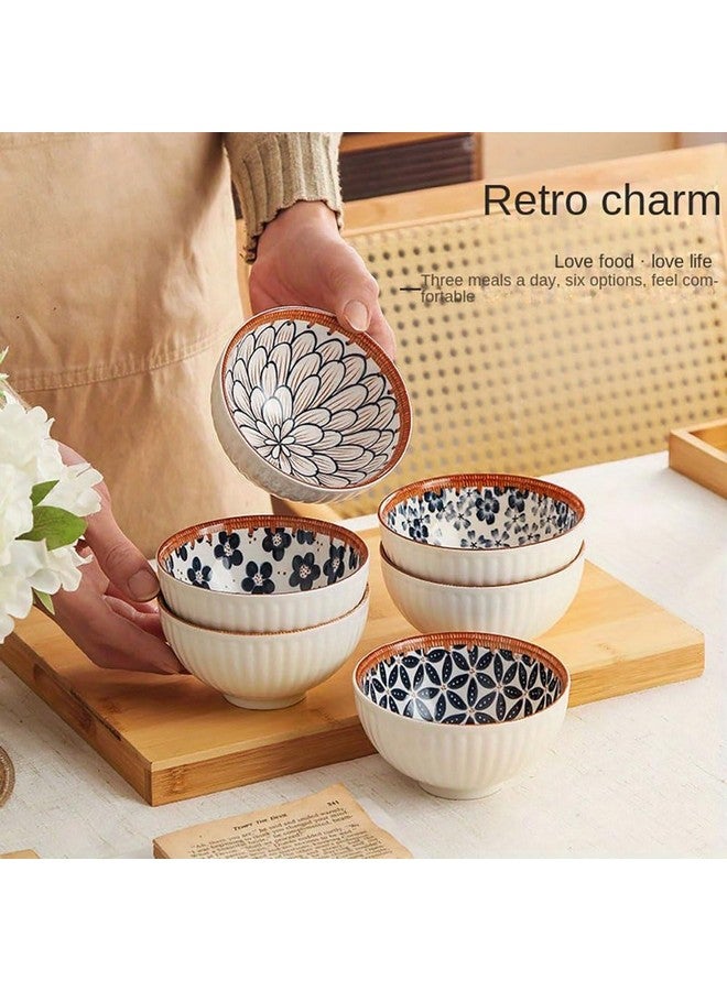 P-PLUS INTERNATIONAL Ceramic Bowls for Cereal, Soup, Salad and Pasta, Assorted Dinnerware Serving Bowls, Japanese Style Ceramic Cereal Bowls, Rice Bowls Pasta Bowl Gift Set (Set of 6, Random Pattern) - Image 4