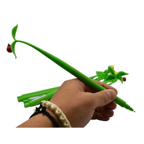 Lopenle 6 PCS Novelty Leaf Bendable Pens Simulation Floral Insects Pen Ladybugs Pens Silicone Plant Pen With Black Ink 0.5mm For School Office Home Stationery Store - Image 4