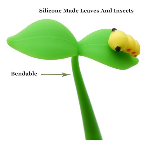 Lopenle 6 PCS Novelty Leaf Bendable Pens Simulation Floral Insects Pen Ladybugs Pens Silicone Plant Pen With Black Ink 0.5mm For School Office Home Stationery Store - Image 3