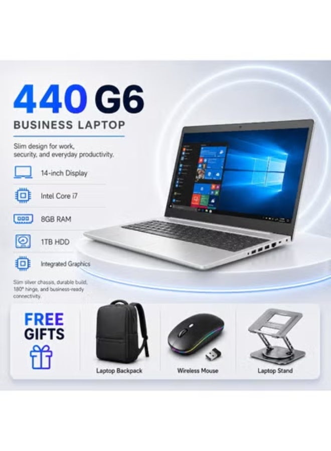 لابتوب 14 بوصة بمعالج Core i7، ذاكرة 8 جيجابايت، هارد 1 تيرابايت، كارت رسومات مدمج، مع ماوس لاسلكي وحقيبة لابتوب واستاند للعمل والدراسة - Image 3