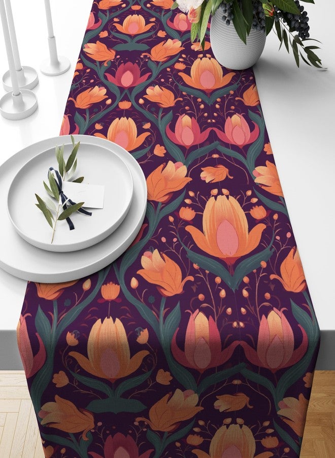 Astitva Cotton Table Runner - 13 x 72 Inches | Orange, Botanical Print Dining Table Cloth | Elegant 6-8 Seater Runner for Home & Party Decoration - Image 1