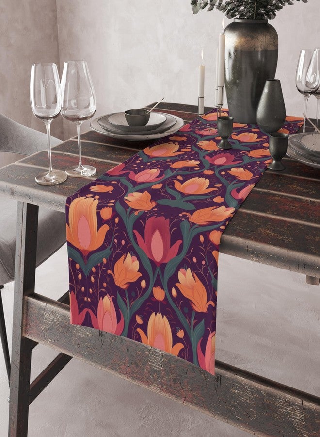 Astitva Cotton Table Runner - 13 x 72 Inches | Orange, Botanical Print Dining Table Cloth | Elegant 6-8 Seater Runner for Home & Party Decoration - Image 3