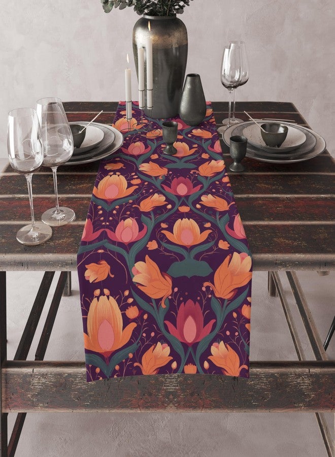 Astitva Cotton Table Runner - 13 x 72 Inches | Orange, Botanical Print Dining Table Cloth | Elegant 6-8 Seater Runner for Home & Party Decoration - Image 4