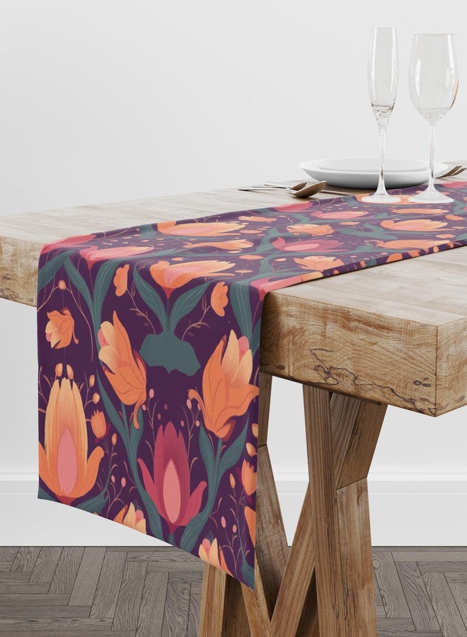 Astitva Cotton Table Runner - 13 x 72 Inches | Orange, Botanical Print Dining Table Cloth | Elegant 6-8 Seater Runner for Home & Party Decoration - Image 2