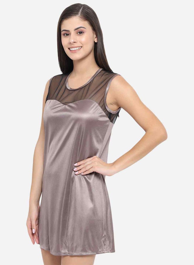 Take Two Solid Illusion Neckline Satin Babydoll By KLAMOTTEN - Image 4