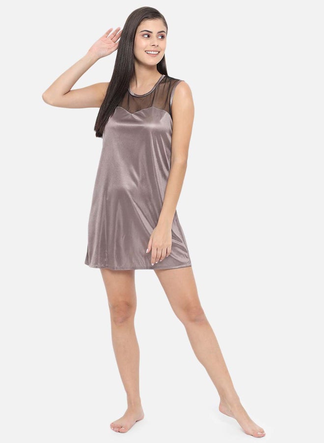 Take Two Solid Illusion Neckline Satin Babydoll By KLAMOTTEN - Image 2